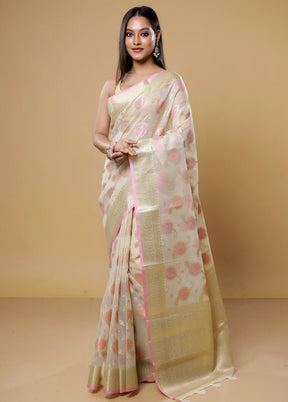 Cream Organza Saree With Blouse Piece