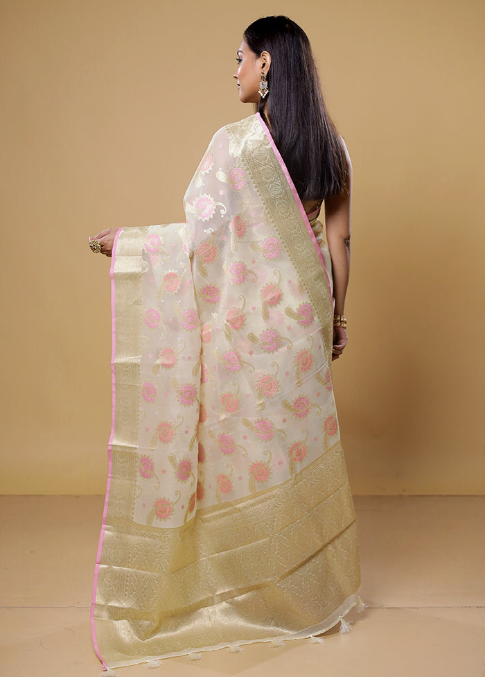 Cream Organza Saree With Blouse Piece