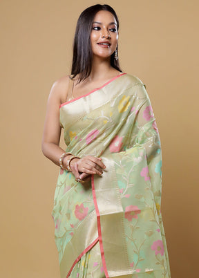 Green Organza Saree With Blouse Piece