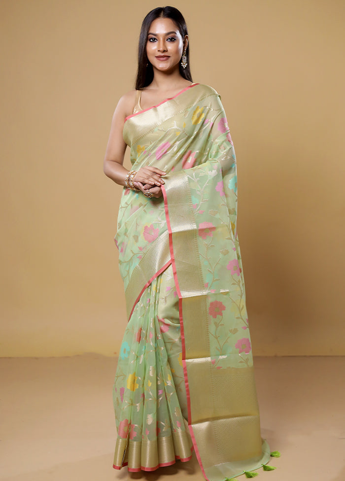 Green Organza Saree With Blouse Piece