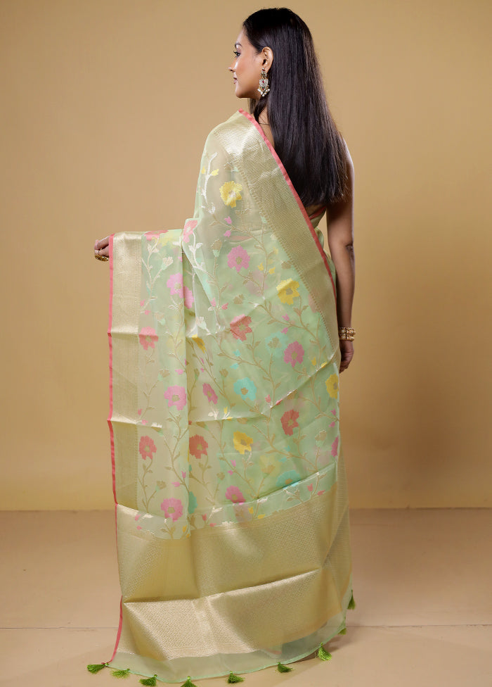 Green Organza Saree With Blouse Piece