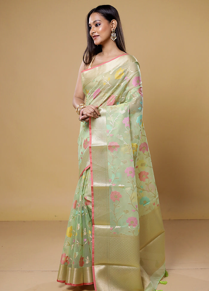 Green Organza Saree With Blouse Piece