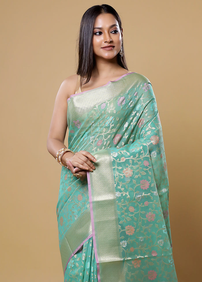 Green Organza Saree With Blouse Piece