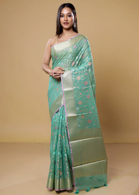 Green Organza Saree With Blouse Piece