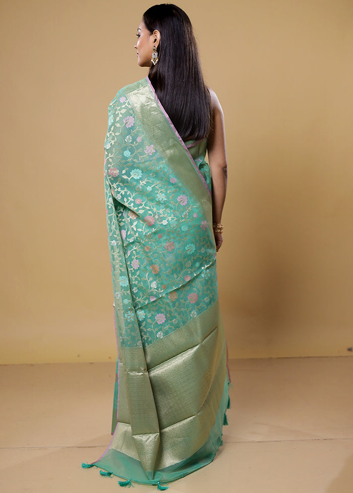 Green Organza Saree With Blouse Piece