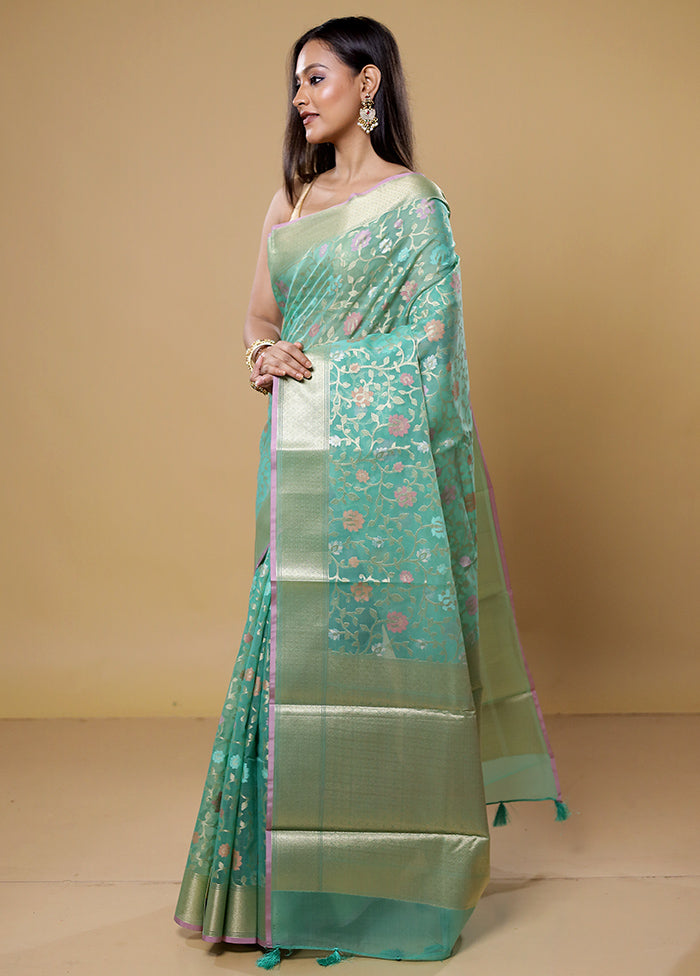 Green Organza Saree With Blouse Piece