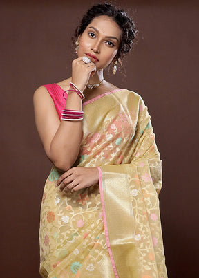 Cream Organza Saree With Blouse Piece - Indian Silk House Agencies