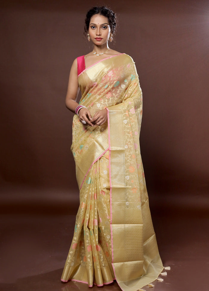 Cream Organza Saree With Blouse Piece - Indian Silk House Agencies