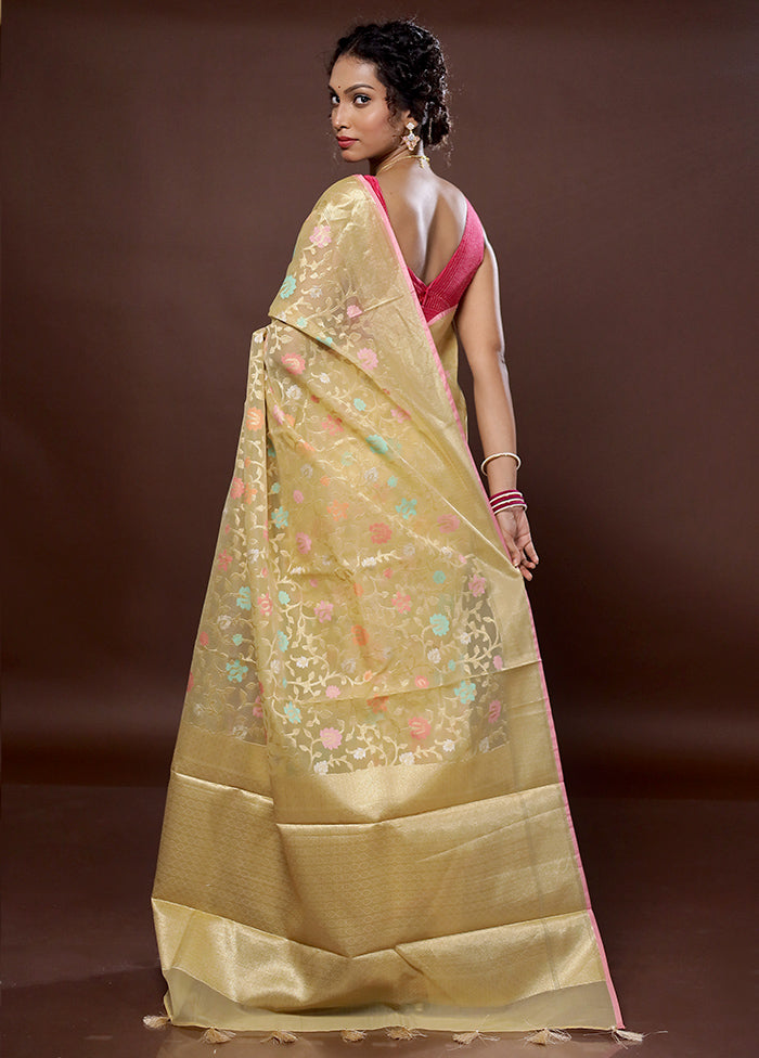 Cream Organza Saree With Blouse Piece - Indian Silk House Agencies