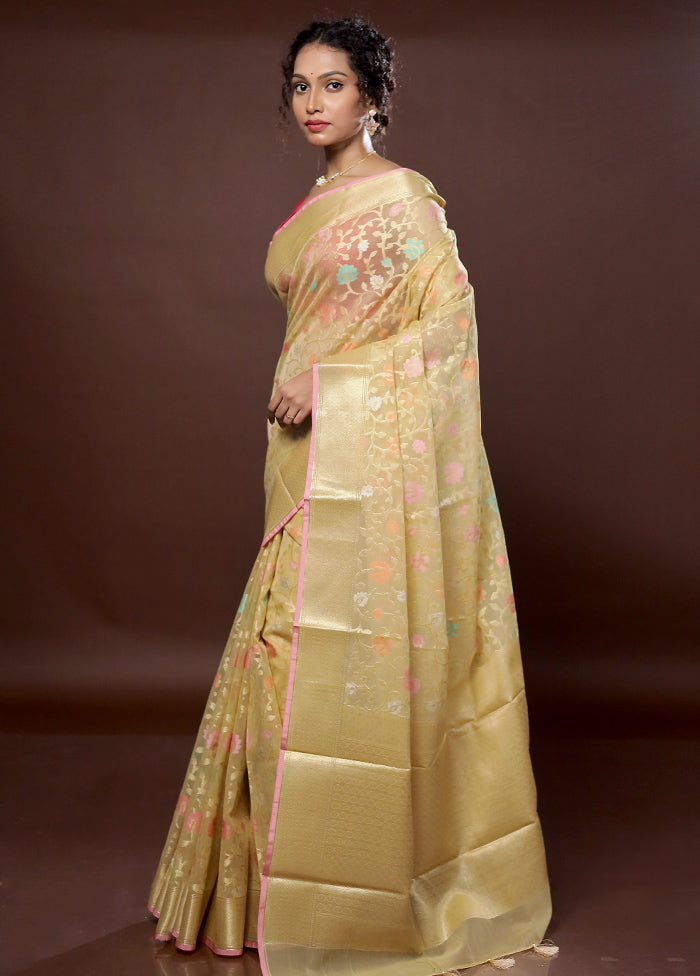 Cream Organza Saree With Blouse Piece - Indian Silk House Agencies