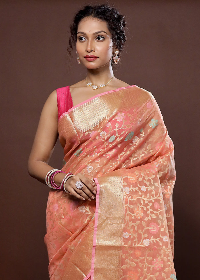 Pink Organza Saree With Blouse Piece - Indian Silk House Agencies