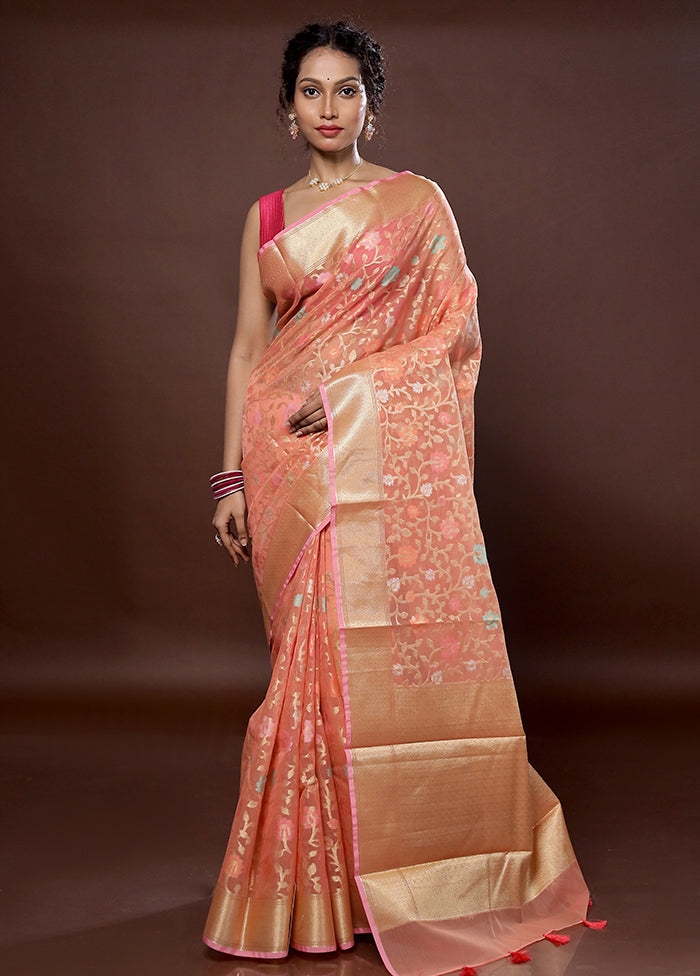 Pink Organza Saree With Blouse Piece - Indian Silk House Agencies