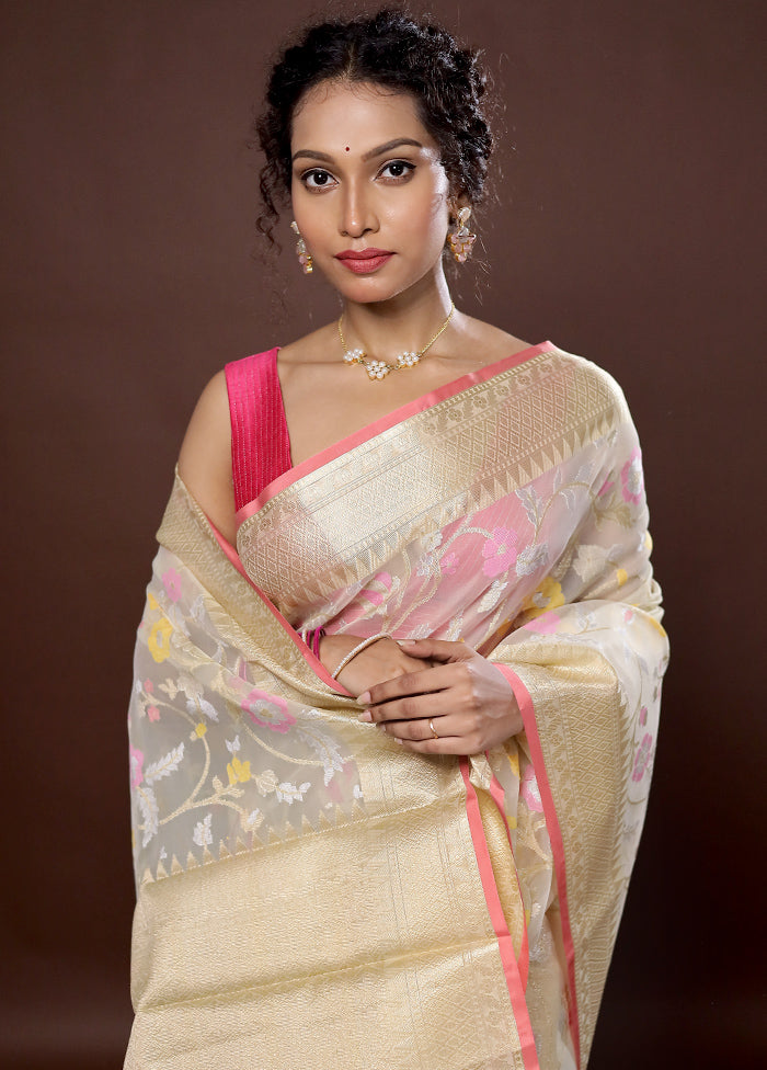 Cream Organza Saree With Blouse Piece - Indian Silk House Agencies