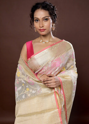 Cream Organza Saree With Blouse Piece - Indian Silk House Agencies