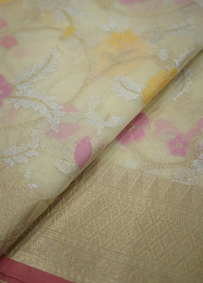 Cream Organza Saree With Blouse Piece - Indian Silk House Agencies