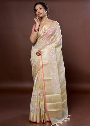 Cream Organza Saree With Blouse Piece - Indian Silk House Agencies