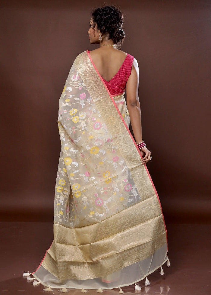 Cream Organza Saree With Blouse Piece - Indian Silk House Agencies