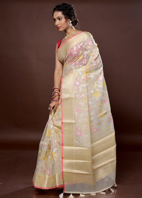 Cream Organza Saree With Blouse Piece - Indian Silk House Agencies