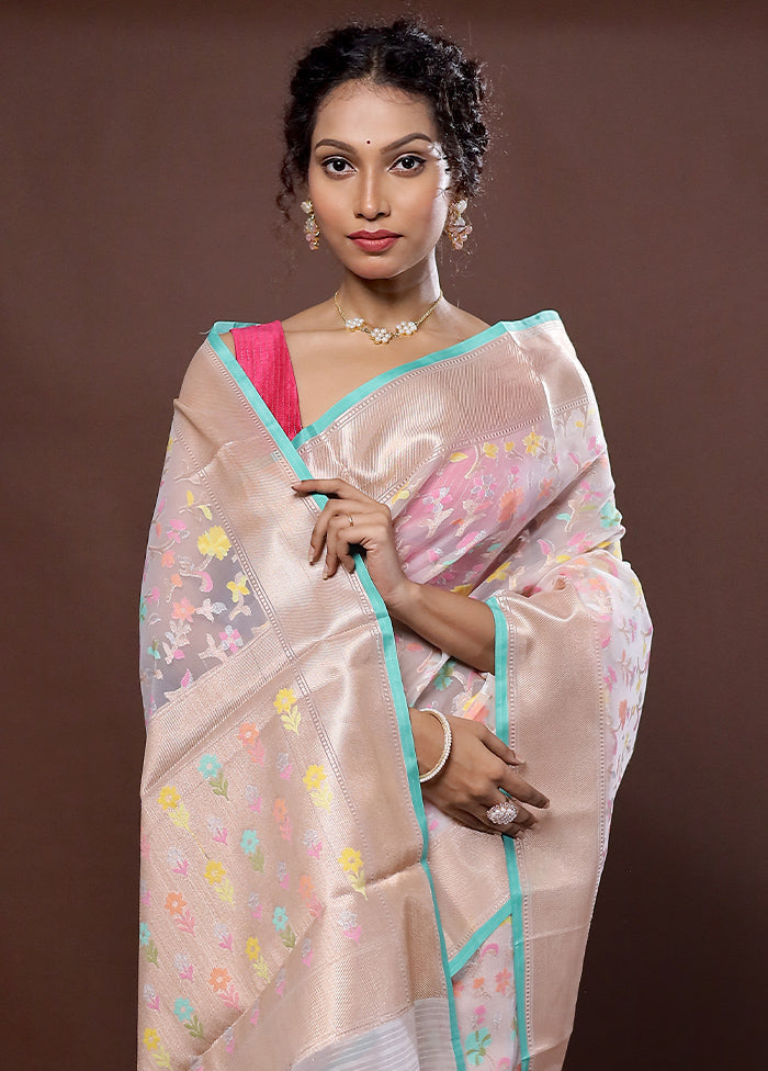 Cream Organza Saree With Blouse Piece - Indian Silk House Agencies