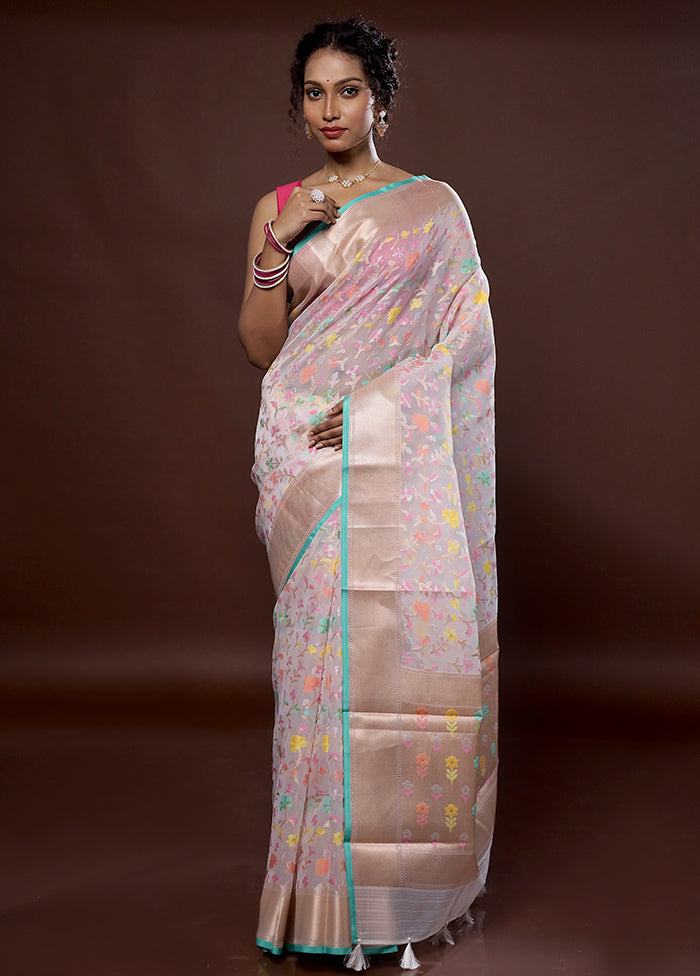 Cream Organza Saree With Blouse Piece - Indian Silk House Agencies