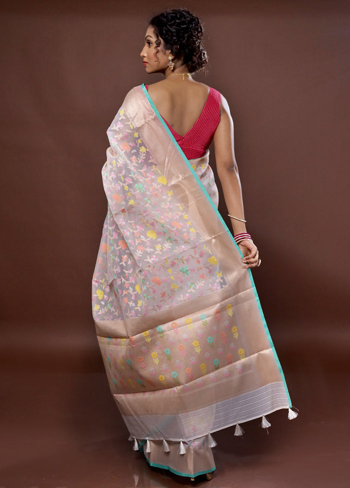 Cream Organza Saree With Blouse Piece - Indian Silk House Agencies