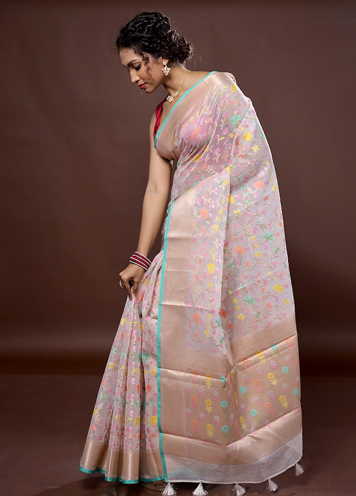 Cream Organza Saree With Blouse Piece - Indian Silk House Agencies