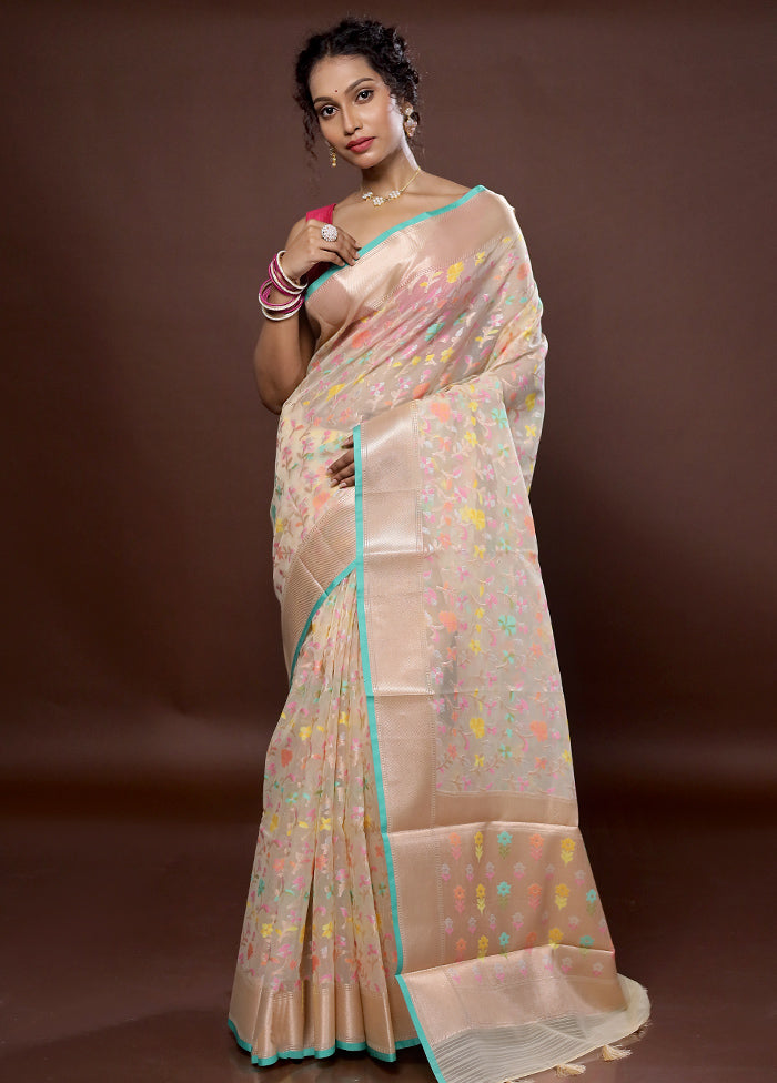 Cream Organza Saree With Blouse Piece - Indian Silk House Agencies