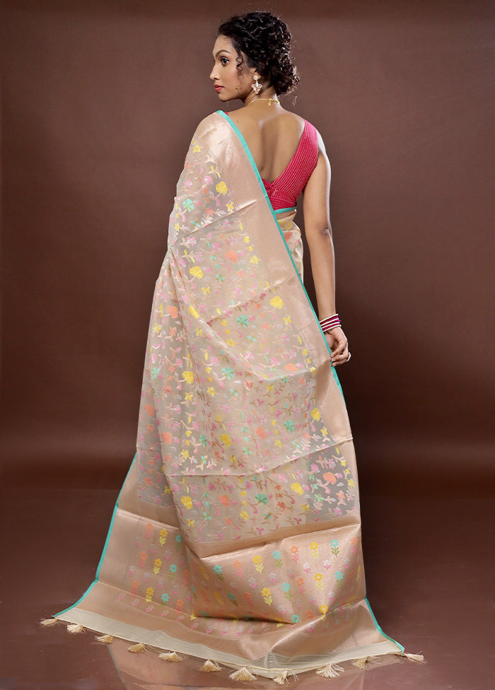 Cream Organza Saree With Blouse Piece - Indian Silk House Agencies