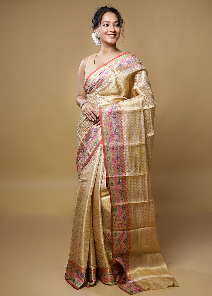 Cream Dupion Silk Saree With Blouse Piece