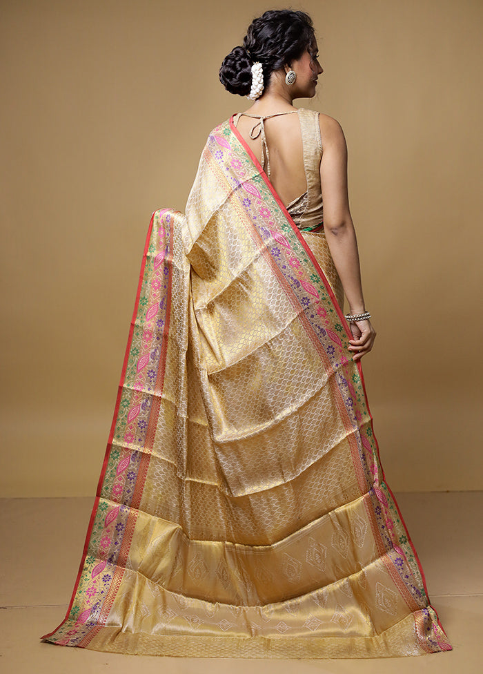 Cream Dupion Silk Saree With Blouse Piece