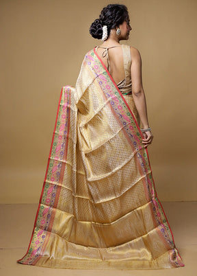 Cream Dupion Silk Saree With Blouse Piece