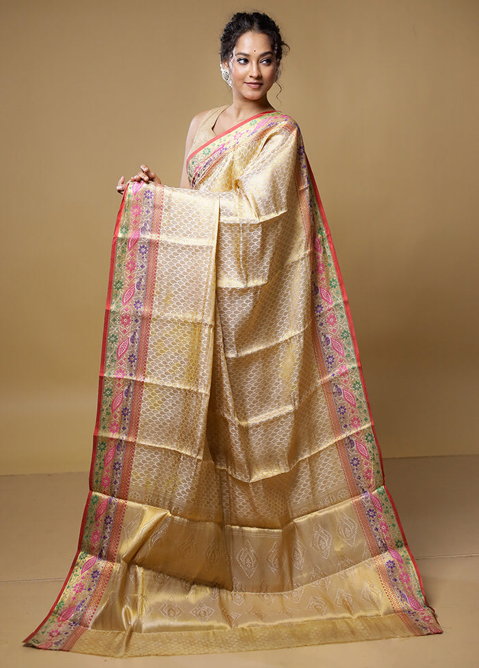 Cream Dupion Silk Saree With Blouse Piece