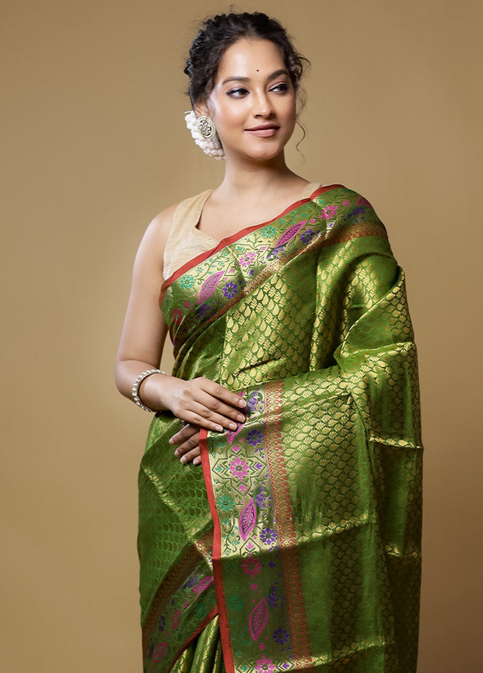 Green Dupion Silk Saree With Blouse Piece