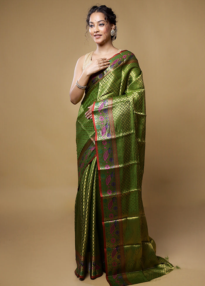 Green Dupion Silk Saree With Blouse Piece