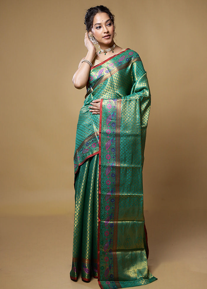 Green Dupion Silk Saree With Blouse Piece