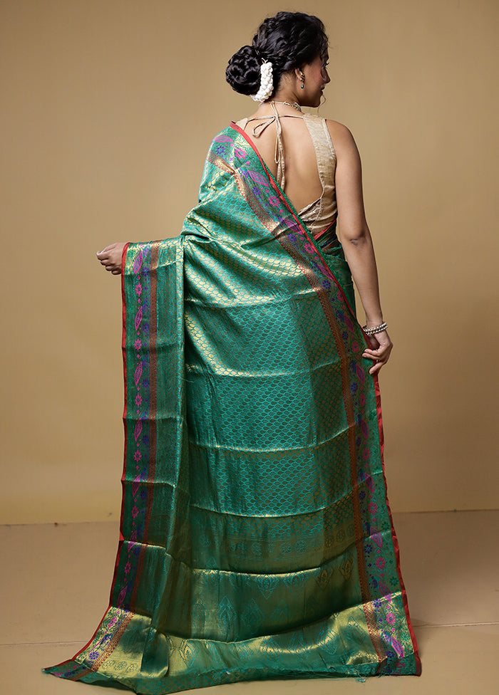 Green Dupion Silk Saree With Blouse Piece