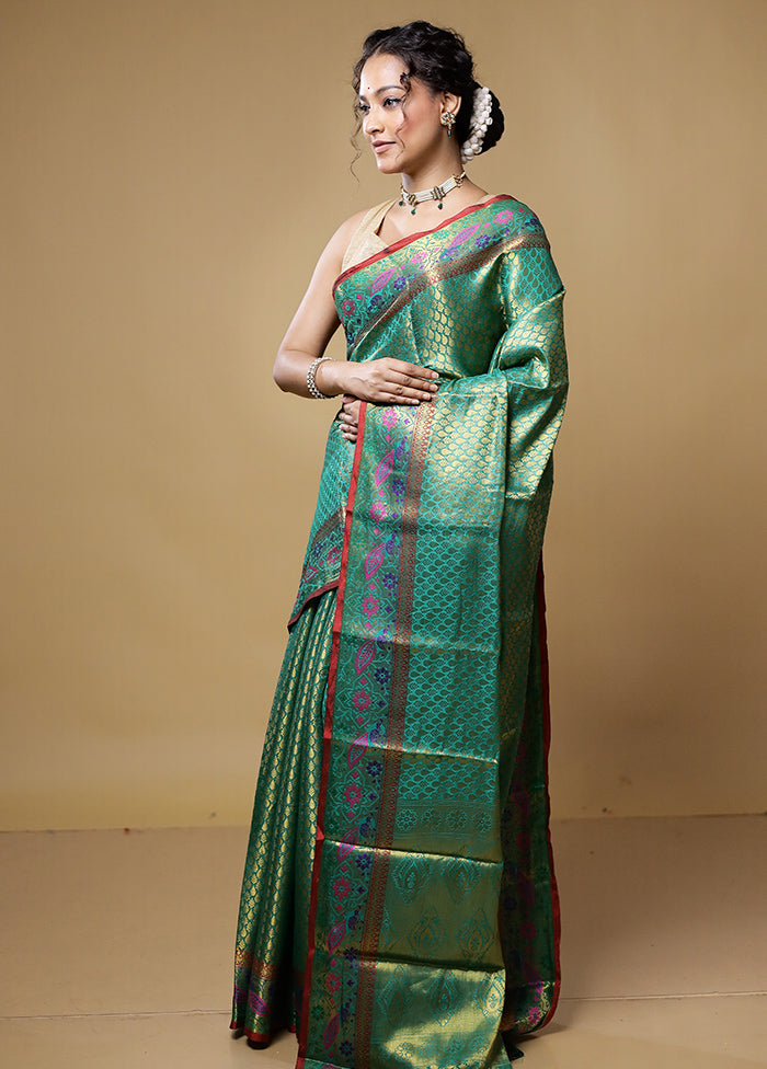 Green Dupion Silk Saree With Blouse Piece