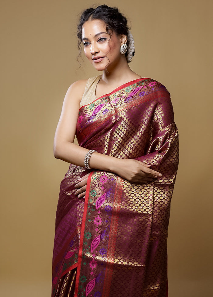 Purple Dupion Silk Saree With Blouse Piece