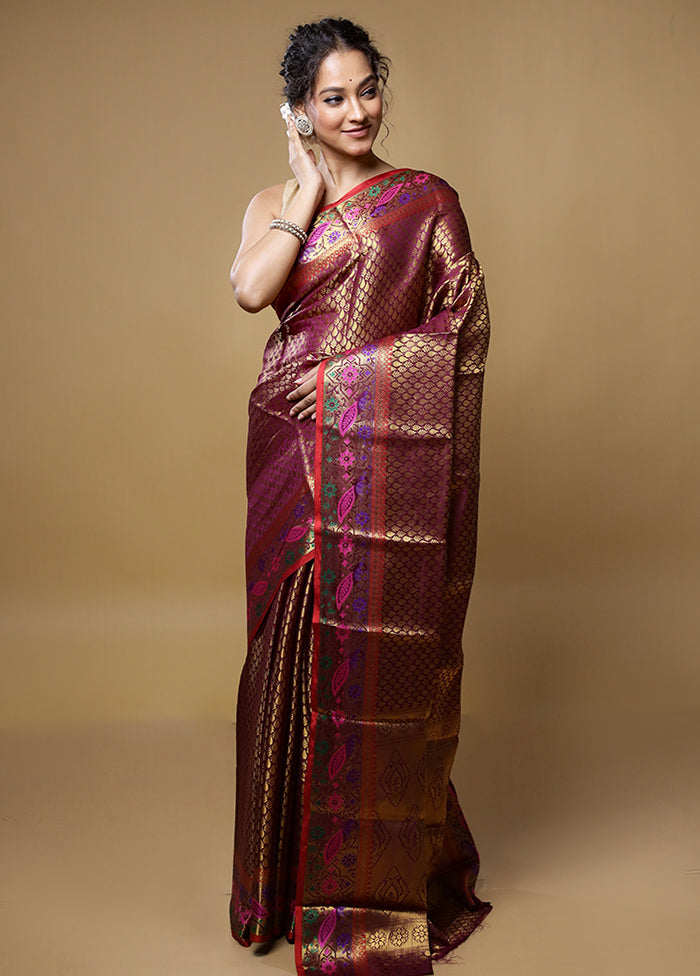 Purple Dupion Silk Saree With Blouse Piece