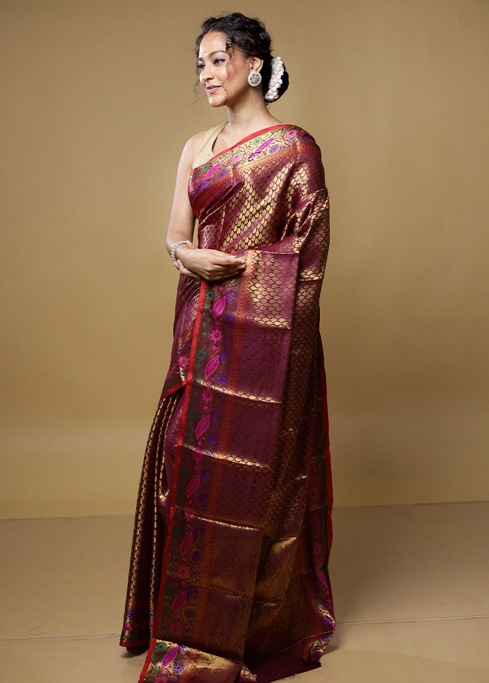 Purple Dupion Silk Saree With Blouse Piece