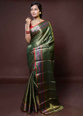 Green Dupion Silk Saree With Blouse Piece