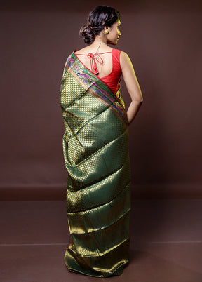 Green Dupion Silk Saree With Blouse Piece