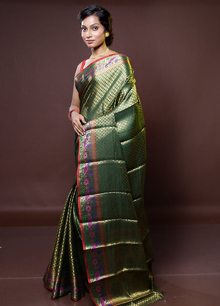 Green Dupion Silk Saree With Blouse Piece