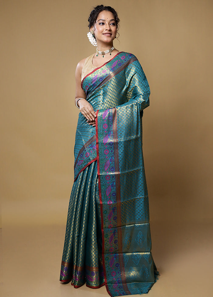 Blue Dupion Silk Saree With Blouse Piece