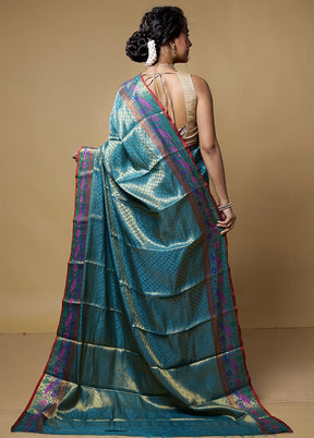 Blue Dupion Silk Saree With Blouse Piece