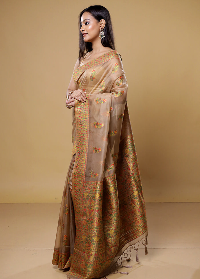 Cream Organza Saree With Blouse Piece