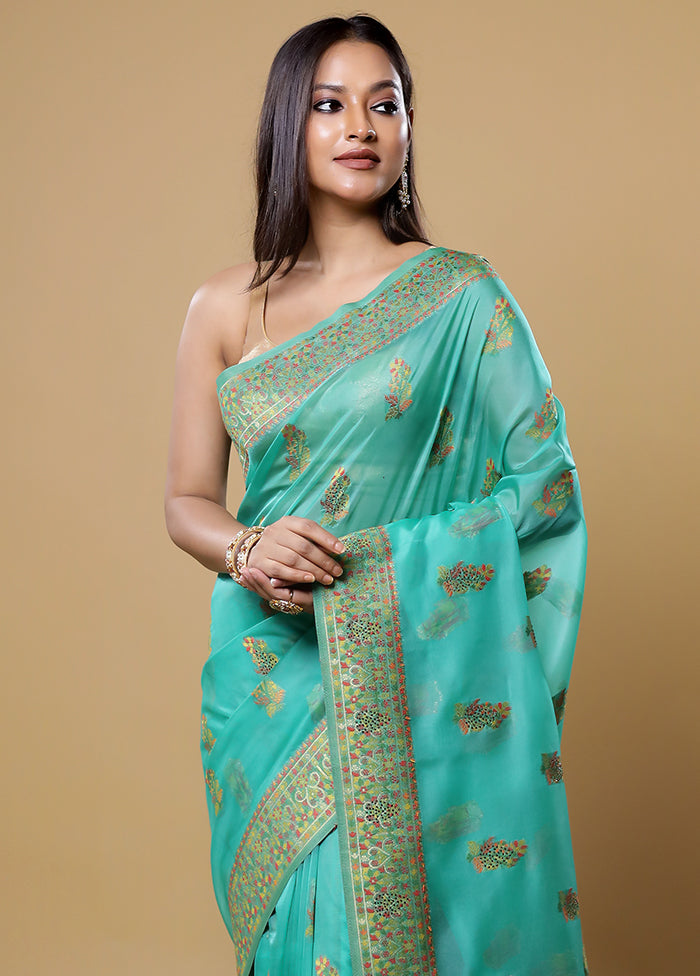 Green Organza Saree With Blouse Piece