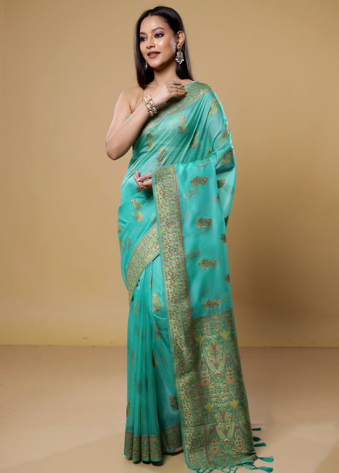 Green Organza Saree With Blouse Piece