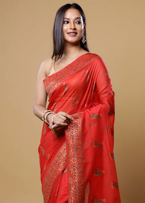 Red Organza Saree With Blouse Piece