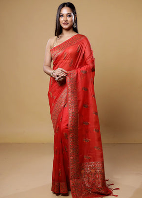 Red Organza Saree With Blouse Piece